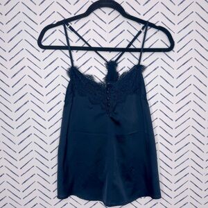 Abercrombie Lace Trim Satin Camisole Size Small Navy Blue